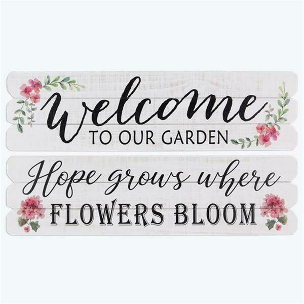 Youngs Wood Welcome & Flowers Bloom Sign, Assorted Color - 2 Piece 72487